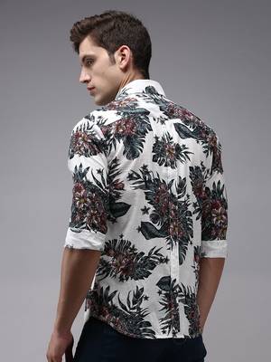 Showoff men's long sleeves floral white shirt 4