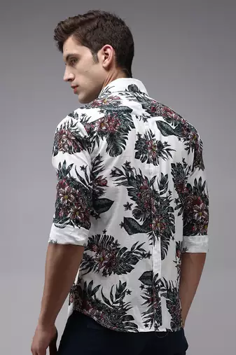 Showoff men's long sleeves floral white shirt