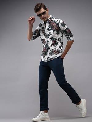 Showoff men's long sleeves floral white shirt 5