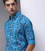 men's long sleeves humour and comic blue shirt