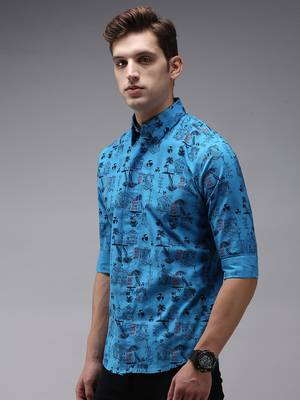 men's long sleeves humour and comic blue shirt 3