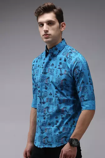 men's long sleeves humour and comic blue shirt