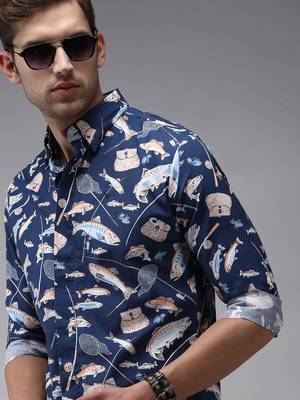 men's long sleeves humour and comic navy blue shirt 1