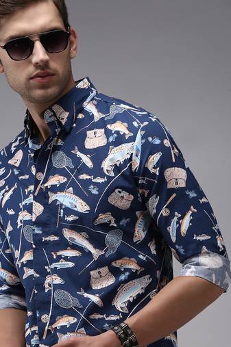 men's long sleeves humour and comic navy blue shirt