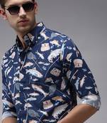 men's long sleeves humour and comic navy blue shirt