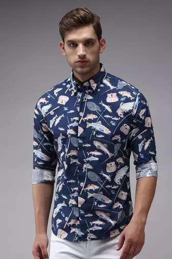 men's long sleeves humour and comic navy blue shirt