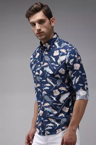 men's long sleeves humour and comic navy blue shirt