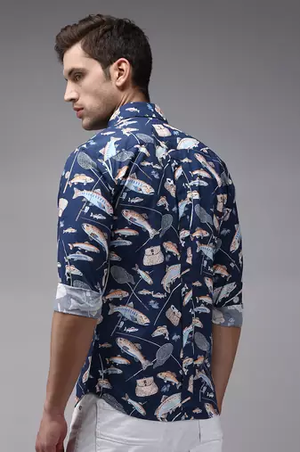 men's long sleeves humour and comic navy blue shirt