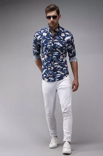men's long sleeves humour and comic navy blue shirt