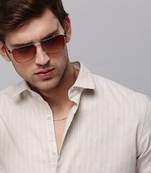 Showoff men's long sleeves vertical stripes beige shirt