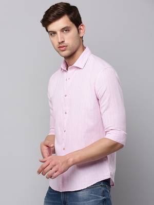 men's long sleeves vertical stripes pink shirt 3