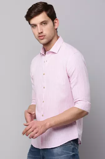 men's long sleeves vertical stripes pink shirt