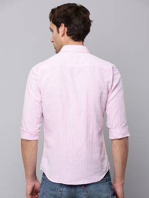 men's long sleeves vertical stripes pink shirt 4