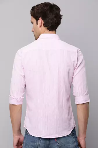 men's long sleeves vertical stripes pink shirt