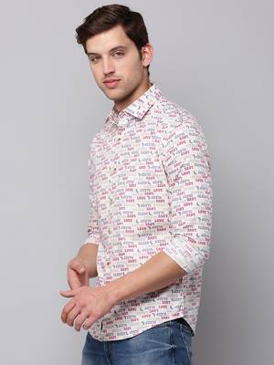 men's long sleeves typography pink shirt 3