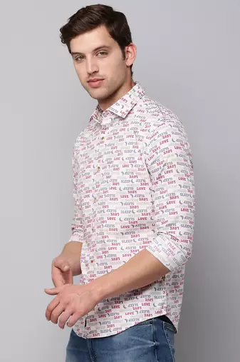 men's long sleeves typography pink shirt