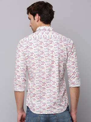 men's long sleeves typography pink shirt 4