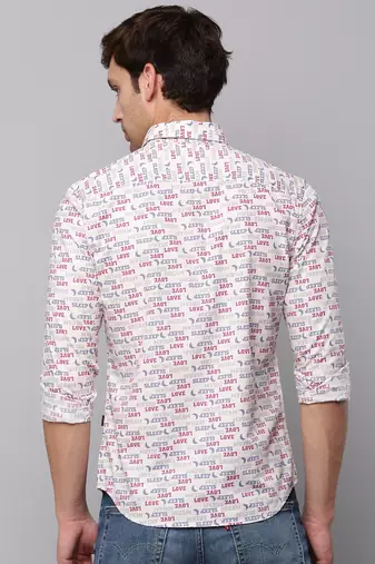 men's long sleeves typography pink shirt