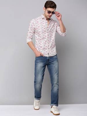 men's long sleeves typography pink shirt 5