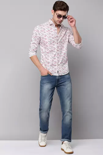 men's long sleeves typography pink shirt