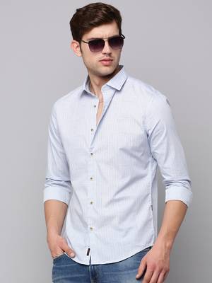 men's long sleeves geometric blue shirt 1