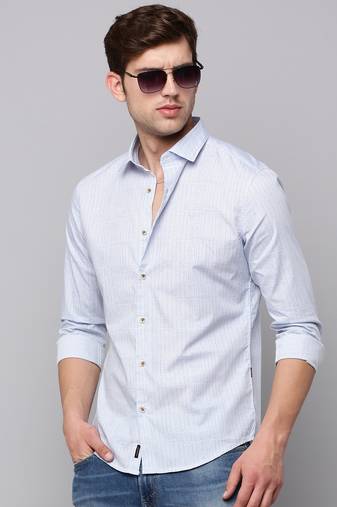 men's long sleeves geometric blue shirt