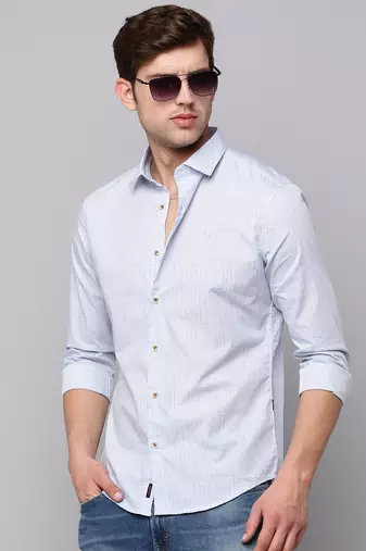 men's long sleeves geometric blue shirt