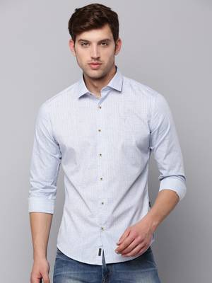 men's long sleeves geometric blue shirt 2