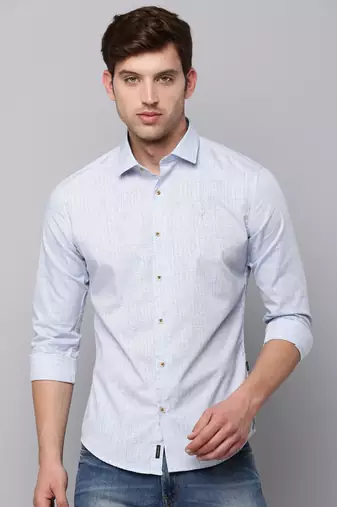 men's long sleeves geometric blue shirt