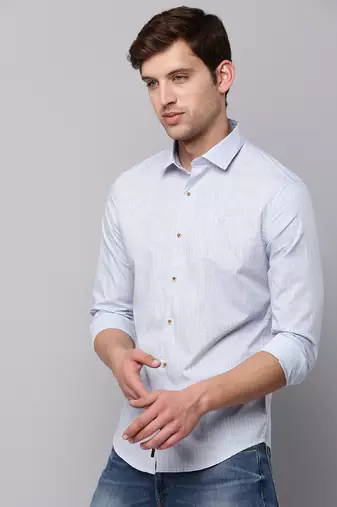 men's long sleeves geometric blue shirt