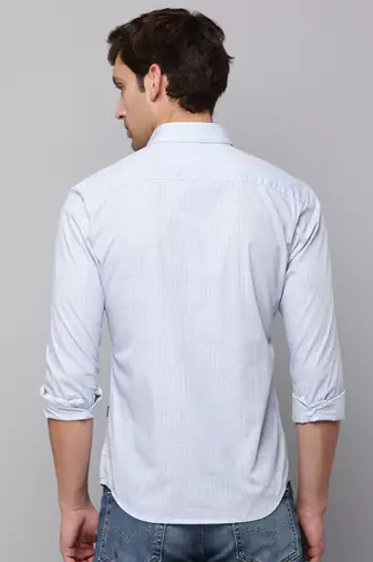men's long sleeves geometric blue shirt