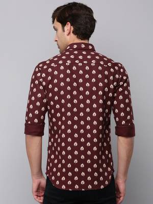 men's long sleeves conversational coffee brown shirt 4