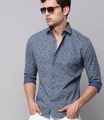 men's long sleeves geometric blue shirt
