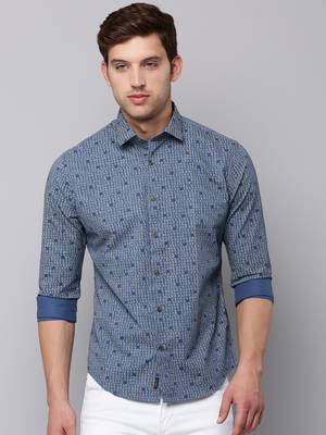 men's long sleeves geometric blue shirt 2