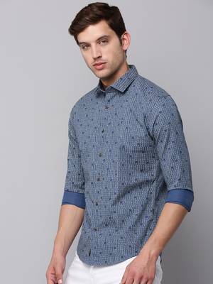 men's long sleeves geometric blue shirt 3