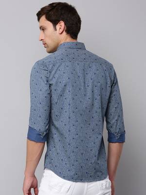 men's long sleeves geometric blue shirt 4