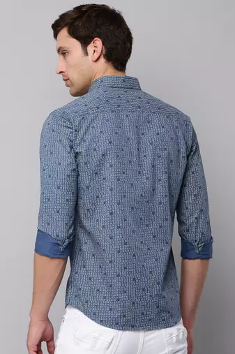 men's long sleeves geometric blue shirt