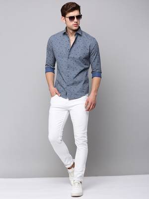 men's long sleeves geometric blue shirt 5
