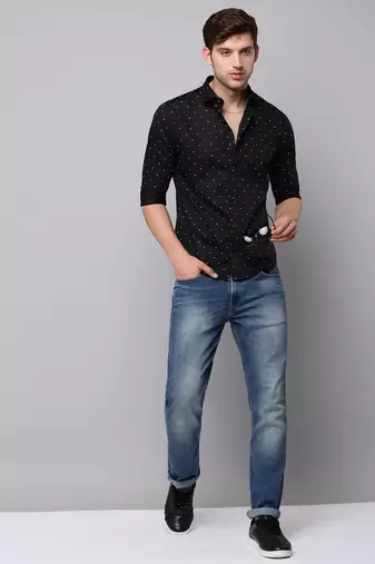 men's long sleeves typography black shirt