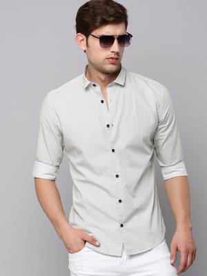 men's long sleeves geometric cream shirt 1