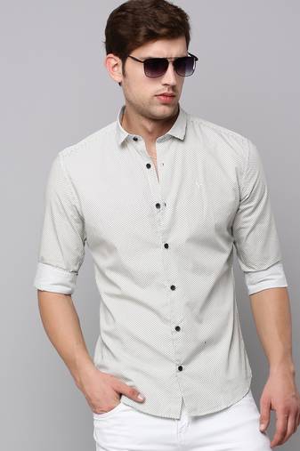 men's long sleeves geometric cream shirt