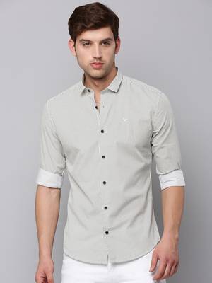 men's long sleeves geometric cream shirt 2