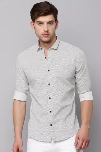 men's long sleeves geometric cream shirt