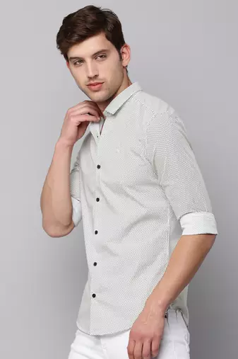 men's long sleeves geometric cream shirt