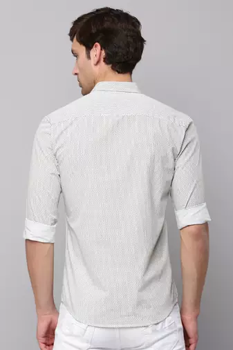 men's long sleeves geometric cream shirt