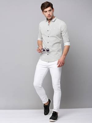 men's long sleeves geometric cream shirt 5