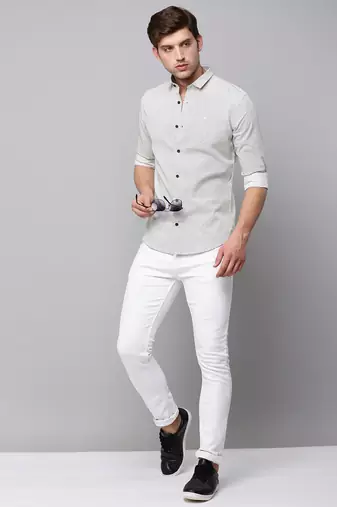 men's long sleeves geometric cream shirt