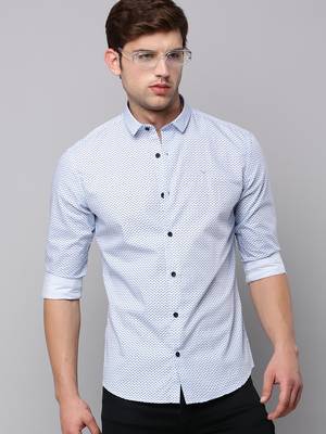 men's long sleeves geometric blue shirt 1