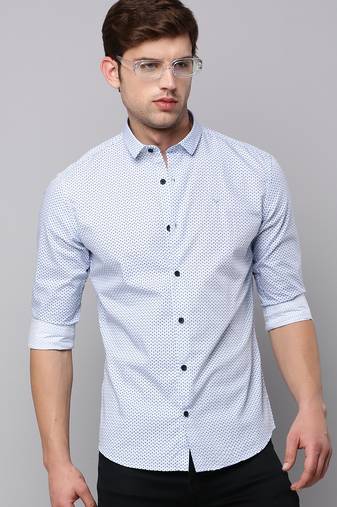 men's long sleeves geometric blue shirt