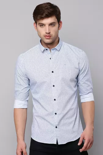 men's long sleeves geometric blue shirt